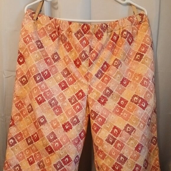 New Cropped Pants womens XL Peach Pink geometric print Elastic waist Side pocket - Picture 2 of 7